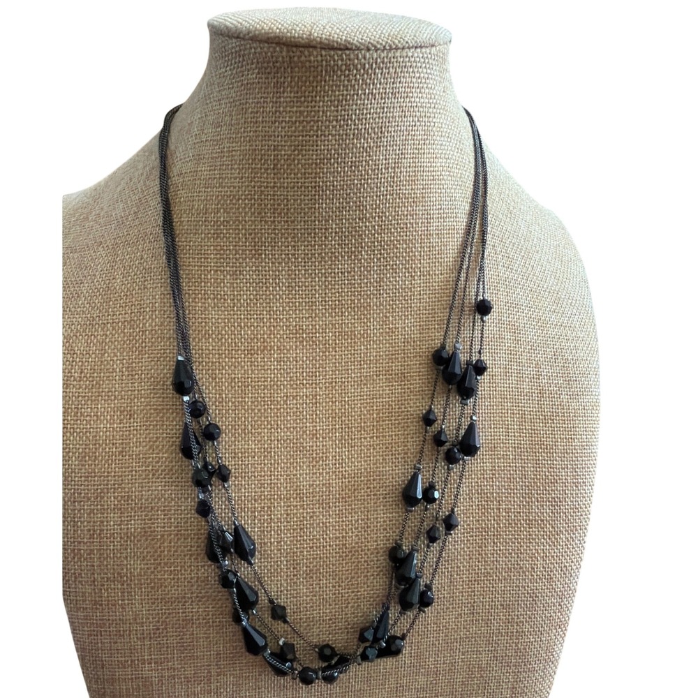 Icing Multi-Strand Layered Black Beaded Gunmetal Tone Statement Necklace